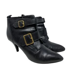 Gacel Heeled Ankle Booties Womens Sz 38 US 7.5 Black Leather Double Buckle